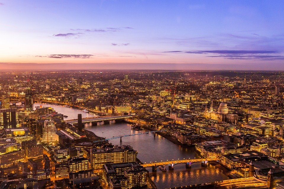 Panoramic view of London in the evening