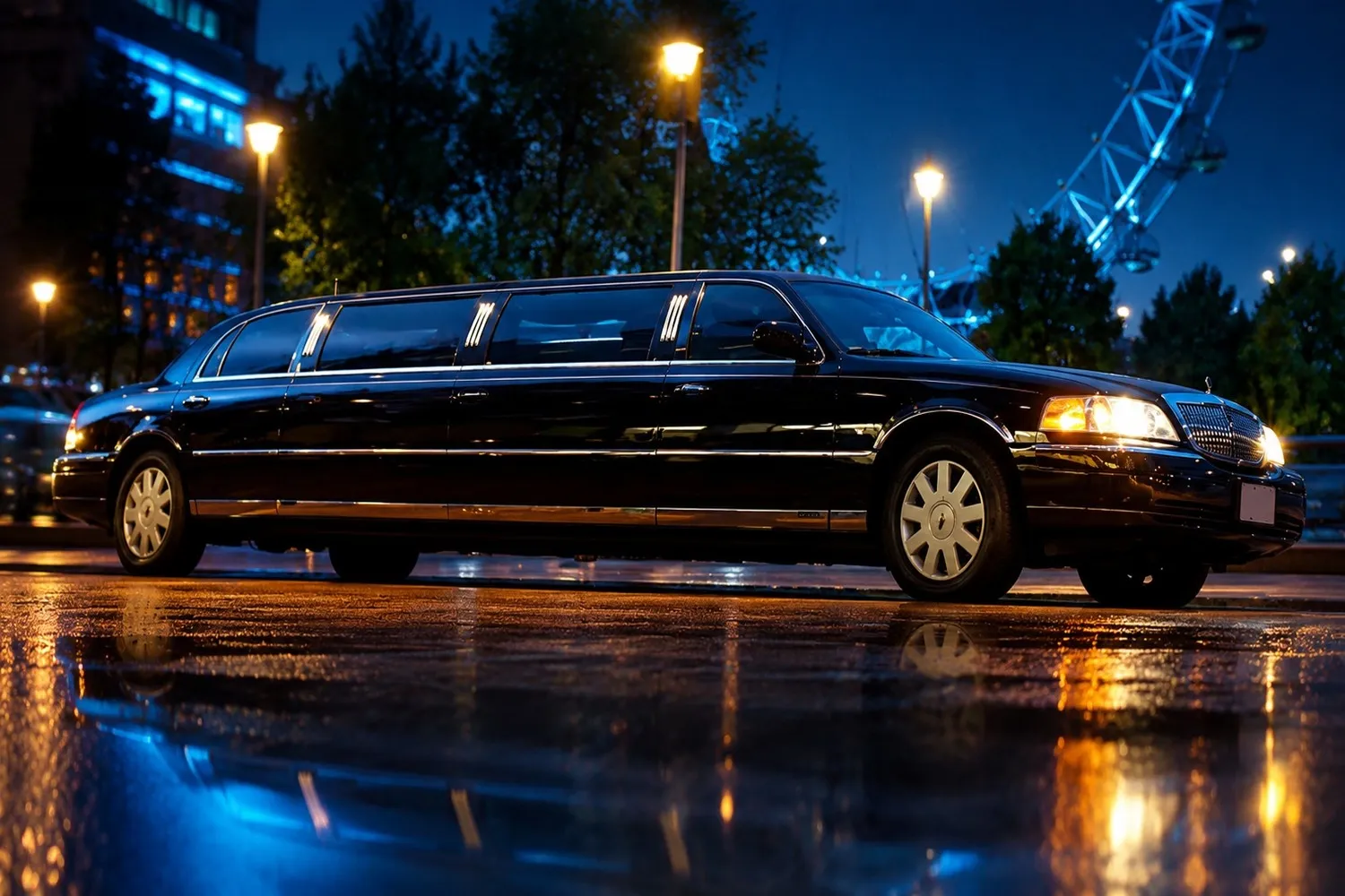 Luxury limo hire in London at night