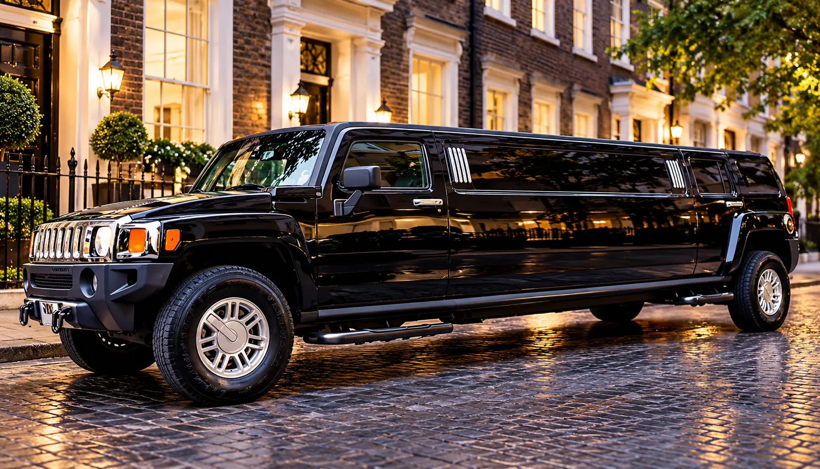 Black stretch limousine for prom car hire in London